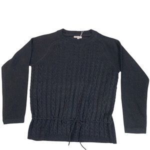 Lissy size L black shimmer crew neck long sleeve sweater with tie waist accent